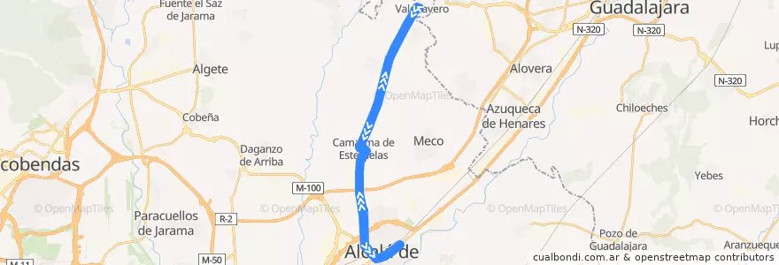 Mapa del recorrido Alcalá de Henares - Valdeavero de la línea  en Мадрид.