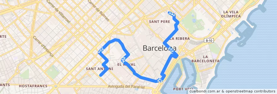 Mapa del recorrido 120 Ciutat Vella => Mercat Sant Antoni de la línea  en Barcelona.