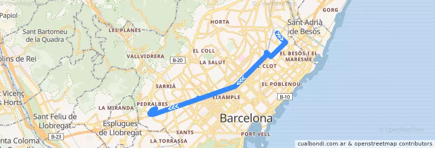 Mapa del recorrido 33 Verneda / Zona Universitària de la línea  en Барселона.