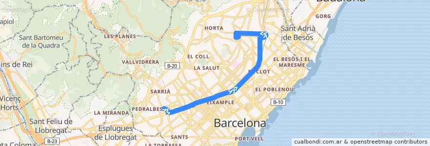 Mapa del recorrido 34 Pg. Manuel Girona / Pl. Virrei Amat de la línea  en Барселона.