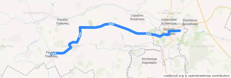 Mapa del recorrido Автобус №124 (Павелец - Скопин) de la línea  en Скопинский район.