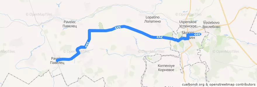 Mapa del recorrido Автобус №124 (Скопин - Павелец) de la línea  en Скопинский район.