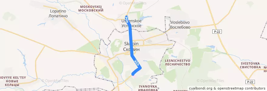 Mapa del recorrido Автобус №2 (Мясокомбинат - Поликлиника) de la línea  en Скопинский район.