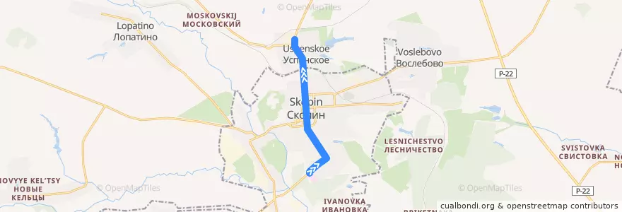 Mapa del recorrido Автобус №2 (Поликлиника - Мясокомбинат) de la línea  en Скопинский район.