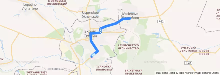 Mapa del recorrido Автобус №110 (Поликлиника - Вослебово) de la línea  en городской округ Скопин.