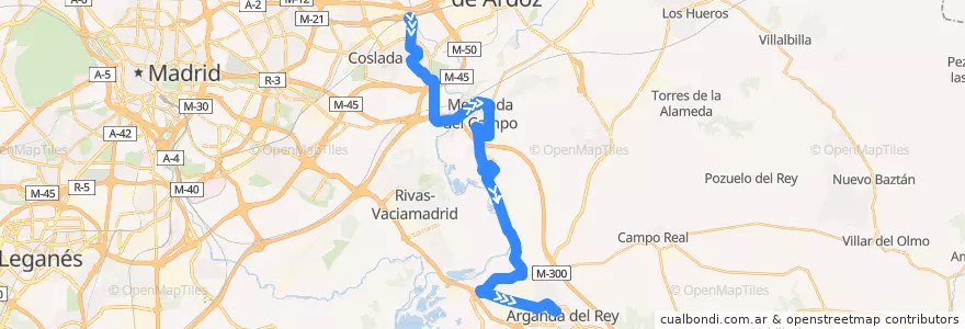 Mapa del recorrido Bus 285: Coslada (Renfe San Fernando) - Argande del Rey de la línea  en Cuenca del Henares.