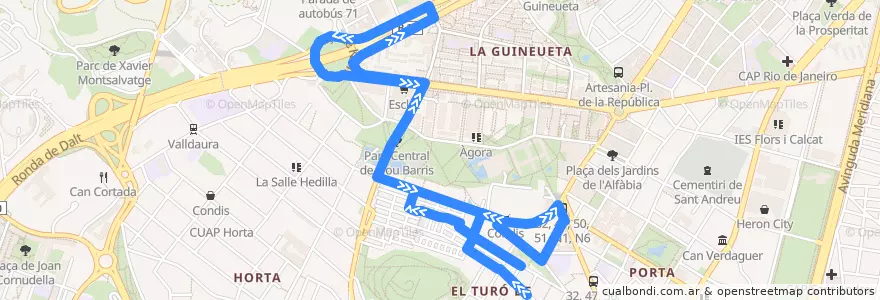 Mapa del recorrido 122 Turó de la Peira => Cadí => Montsant de la línea  en Barcelona.