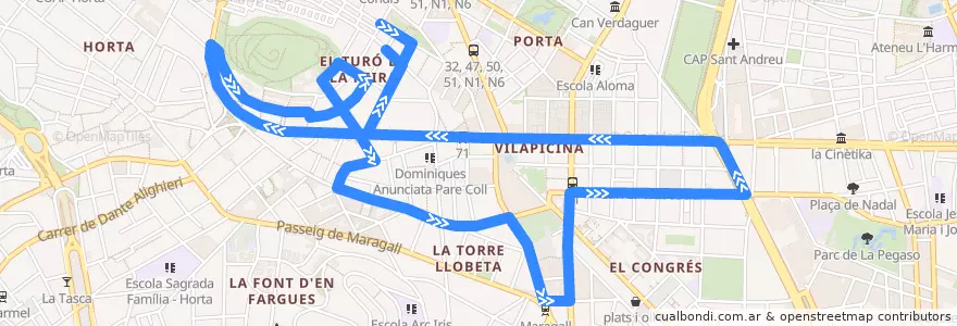 Mapa del recorrido 122 Turó de la Peira => Montsant => Cadí de la línea  en Barcelona.