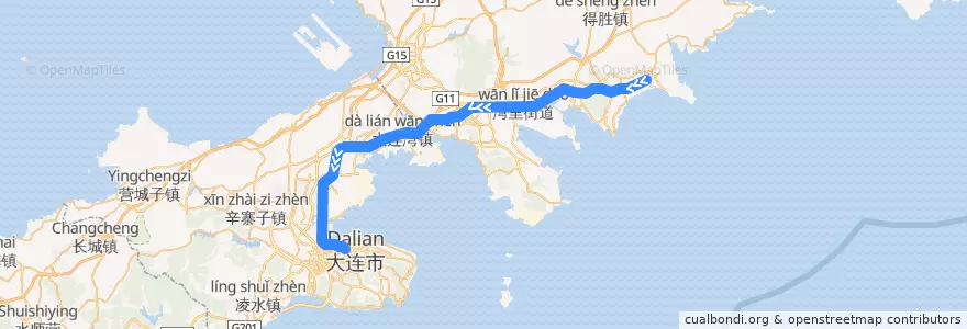 Mapa del recorrido 大连地铁3号线金石湾段 de la línea  en Dalian City.