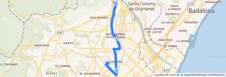 Mapa del recorrido 126 Trinitat Vella => La Sagrera de la línea  en Barcelona.