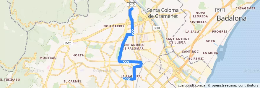 Mapa del recorrido 126 La Sagrera => Trinitat Vella de la línea  en Barcelona.