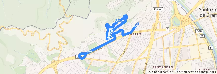 Mapa del recorrido 127 Roquetes => Pl- Karl Marx de la línea  en Барселона.