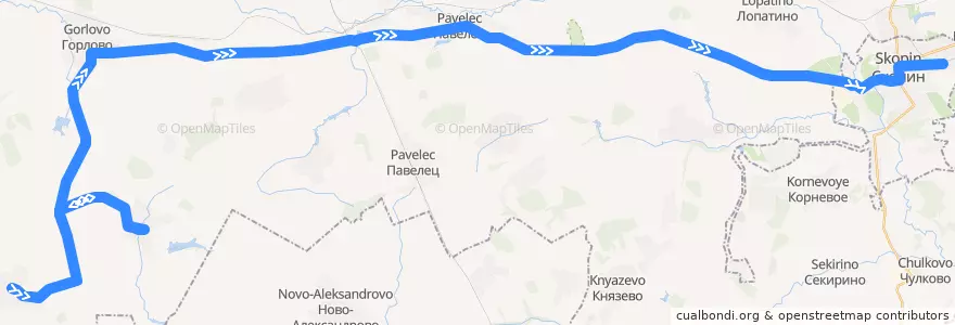 Mapa del recorrido Автобус №123 (Муравлянка - Затворное - Скопин) de la línea  en Скопинский район.