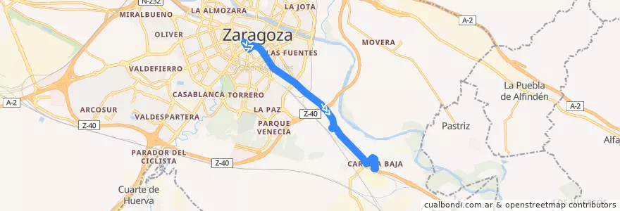 Mapa del recorrido Bus 25: Puerta del Carmen => La Cartuja de la línea  en Zaragoza.