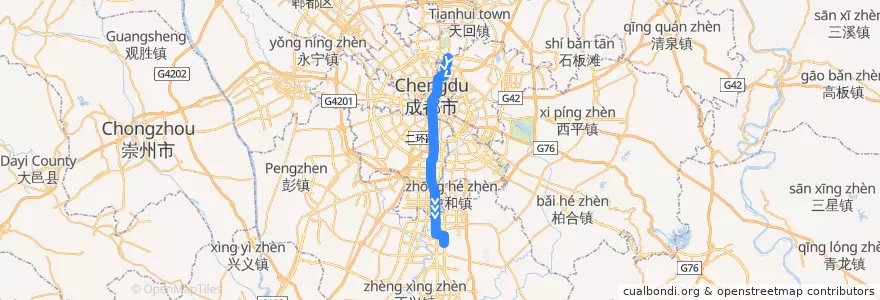 Mapa del recorrido Subway Line 1: 韦家碾 => 五根松 de la línea  en 成都市.