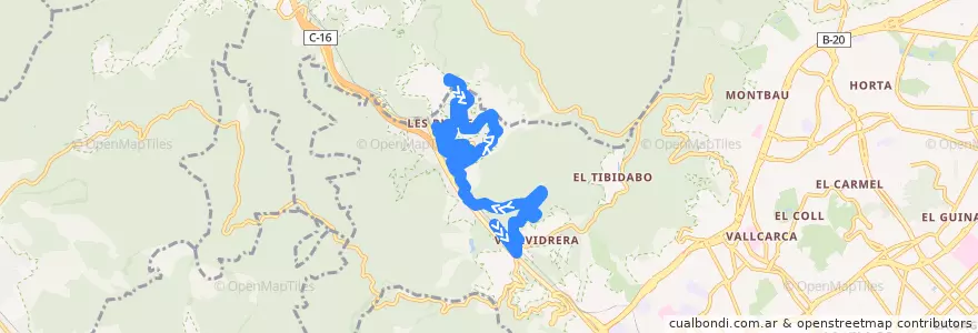 Mapa del recorrido 128 Vallvidrera => El Rectoret de la línea  en Барселона.