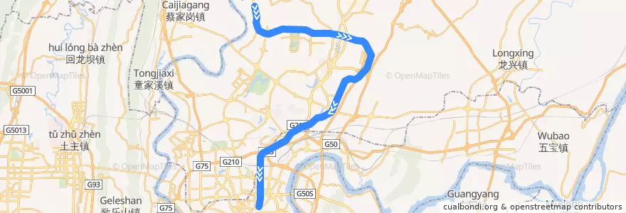 Mapa del recorrido CRT Line 10: 王家庄 => 鲤鱼池 de la línea  en Yubei District.