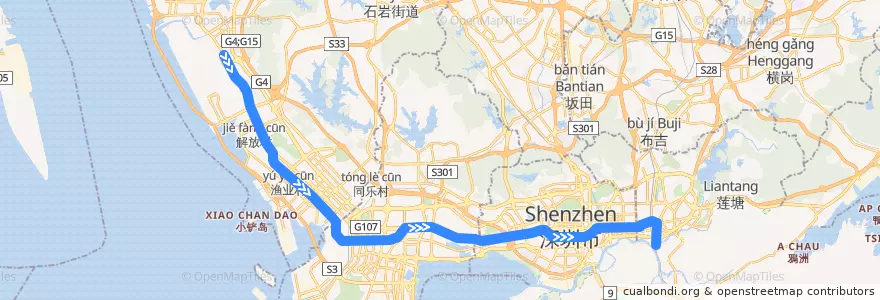 Mapa del recorrido 1号线 Line 1（罗宝线 Luobao Line） de la línea  en Shenzhen.