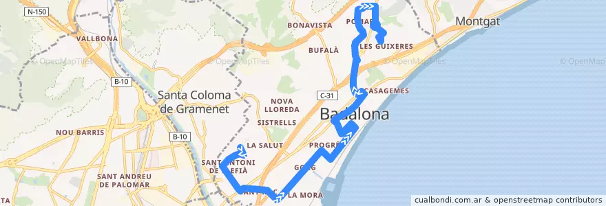 Mapa del recorrido B3 BADALONA (LLEFIÀ - LES GUIXERES) de la línea  en Badalona.