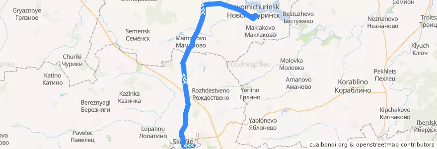 Mapa del recorrido Автобус №178 (Скопин - Новомичуринск) de la línea  en Рязанская область.