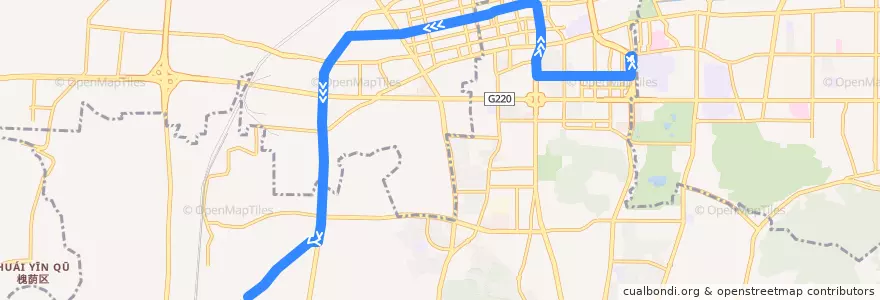 Mapa del recorrido 13青年桥—>白马山公交车场 de la línea  en Jinan City.