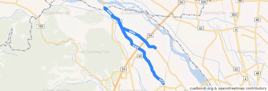 Mapa del recorrido 上河内地域路線バス東小コース 東小学校⇒上小倉中組 de la línea  en Utsunomiya.