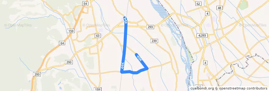 Mapa del recorrido 上河内地域路線バス東小コース 東小学校⇒上河原 de la línea  en Utsunomiya.