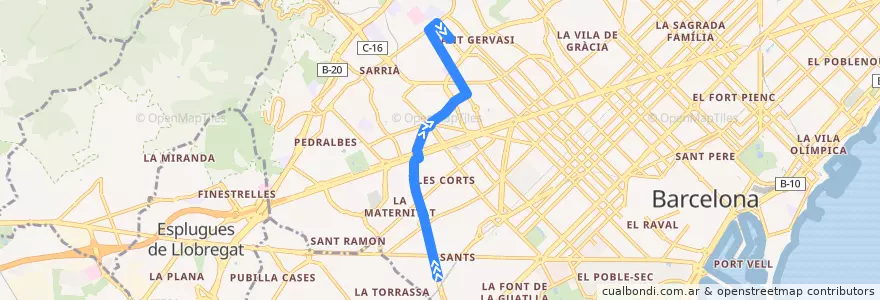 Mapa del recorrido 70 Rambla de Badal / Bonanova de la línea  en Barcelona.
