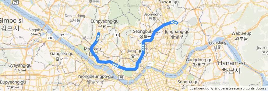 Mapa del recorrido 서울 지하철 6호선: 봉화산 → 응암순환 de la línea  en Séoul.