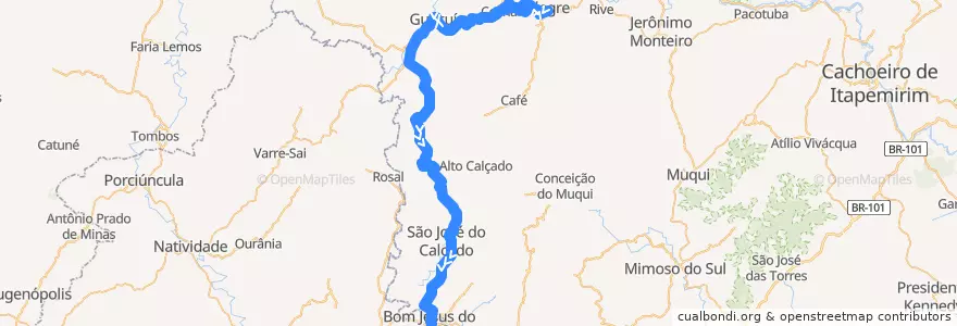 Mapa del recorrido 056/0 Alegre x Bom Jesus do Norte via Guaçuí de la línea  en Região Geográfica Intermediária de Cachoeiro de Itapemirim.