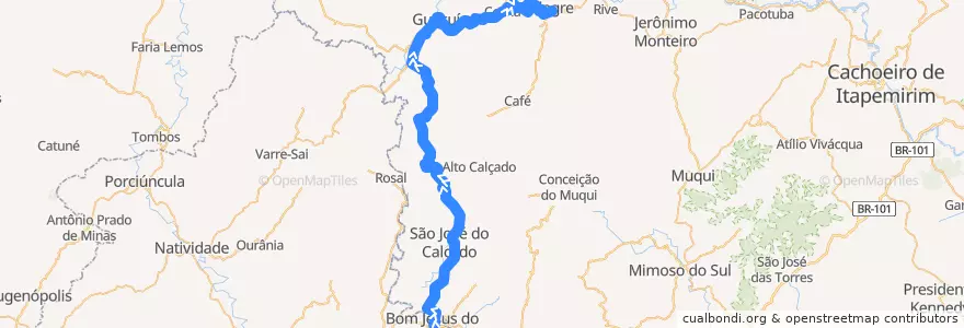 Mapa del recorrido 056/0 Bom Jesus do Norte x Alegre via Guaçuí de la línea  en Região Geográfica Intermediária de Cachoeiro de Itapemirim.