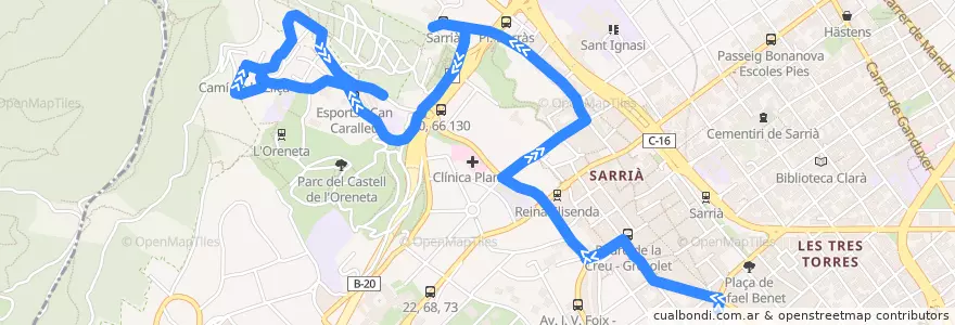 Mapa del recorrido 130 Pl. d'Artós => Can Caralleu de la línea  en Barcelona.