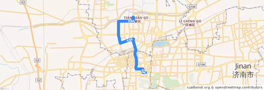 Mapa del recorrido 15省体育中心—>动物园 de la línea  en Jinan City.