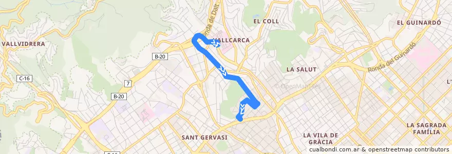 Mapa del recorrido 131 Pl. Alfons Comín => El Putxet de la línea  en Барселона.