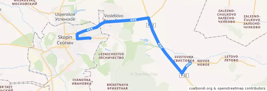 Mapa del recorrido Автобус №158 (Свистовка - Скопин) de la línea  en Скопинский район.