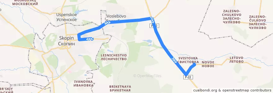 Mapa del recorrido Автобус №158 (Скопин - Свистовка) de la línea  en Скопинский район.