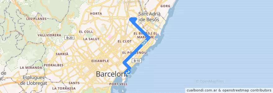 Mapa del recorrido 136 Pg. Marítim => Verneda de la línea  en Barcelona.