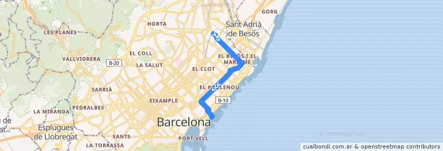 Mapa del recorrido 136 Verneda => Pg. Marítim de la línea  en Барселона.