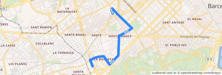 Mapa del recorrido 115 La Bordeta. Estació de Sants => La Bordeta de la línea  en Barcelona.