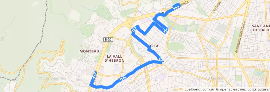 Mapa del recorrido 185 Sant Genís => Canyelles de la línea  en Barcelona.