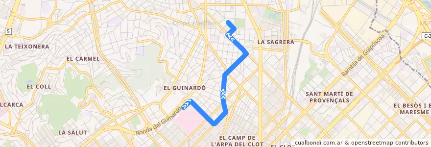 Mapa del recorrido 191 Hospital de Sant Pau => Pl. Congrés de la línea  en Barcelona.