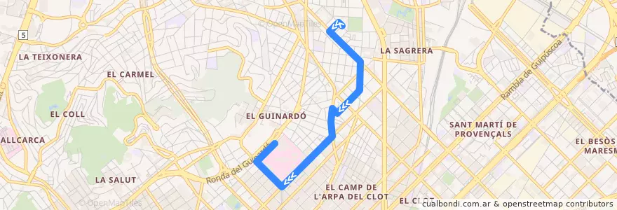 Mapa del recorrido 191 Pl. Cogrés => Hospital de Sant Pau de la línea  en Барселона.