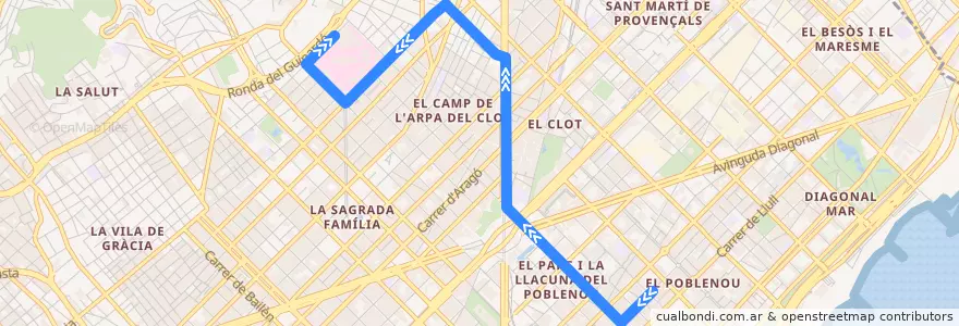 Mapa del recorrido 192 Poblenou => Hospital de Sant Pau de la línea  en Barcelona.