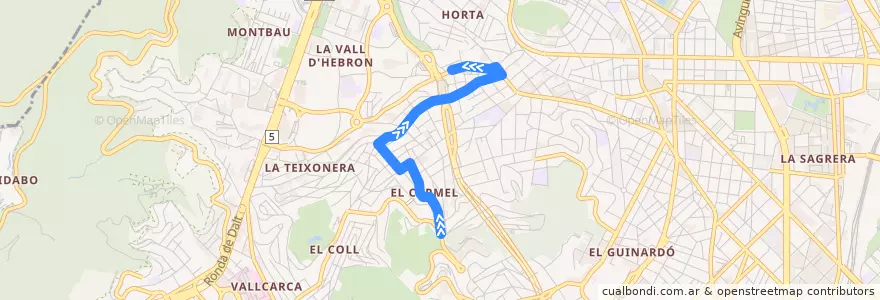Mapa del recorrido 86 Calderón de la Barca => Tajo de la línea  en Barcelona.