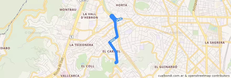 Mapa del recorrido 86 Tajo => Calderón de la Barca de la línea  en Barcelone.