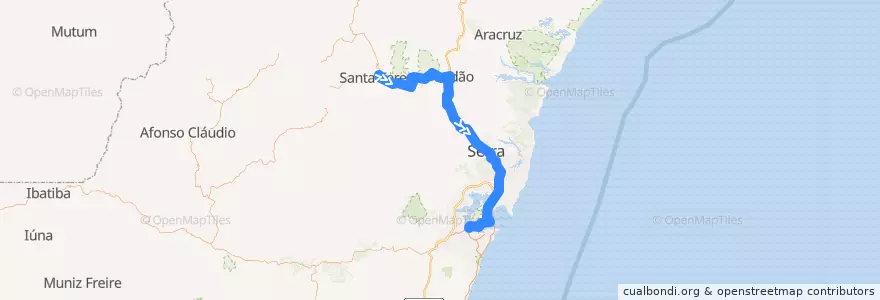 Mapa del recorrido 115/0 Santa Teresa x Vitória via Fundão de la línea  en Região Geográfica Intermediária de Vitória.