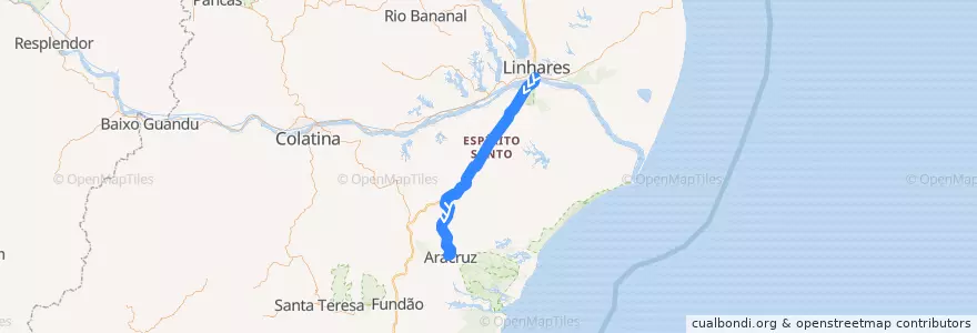 Mapa del recorrido 197/0 Linhares x Aracruz via Guaraná de la línea  en Microrregião Linhares.