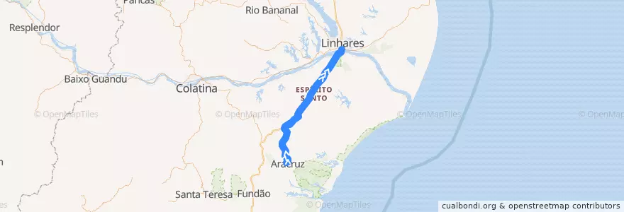 Mapa del recorrido 197/0 Aracruz x Linhares via Guaraná de la línea  en Microrregião Linhares.