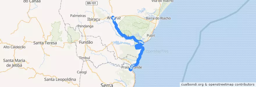 Mapa del recorrido 270/0 Aracruz x Nova Almeida de la línea  en Microrregião Linhares.