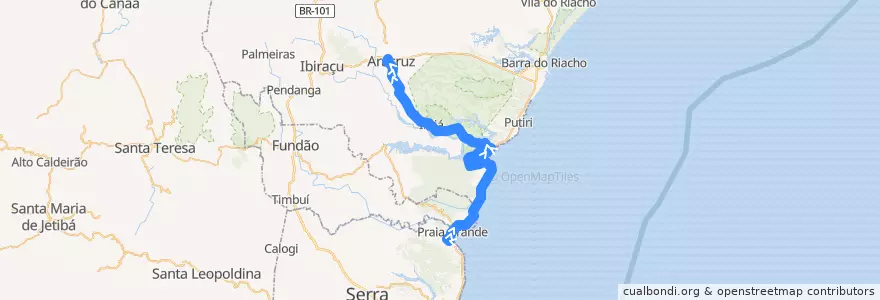 Mapa del recorrido 270/0 Nova Almeida x Aracruz de la línea  en Microrregião Linhares.